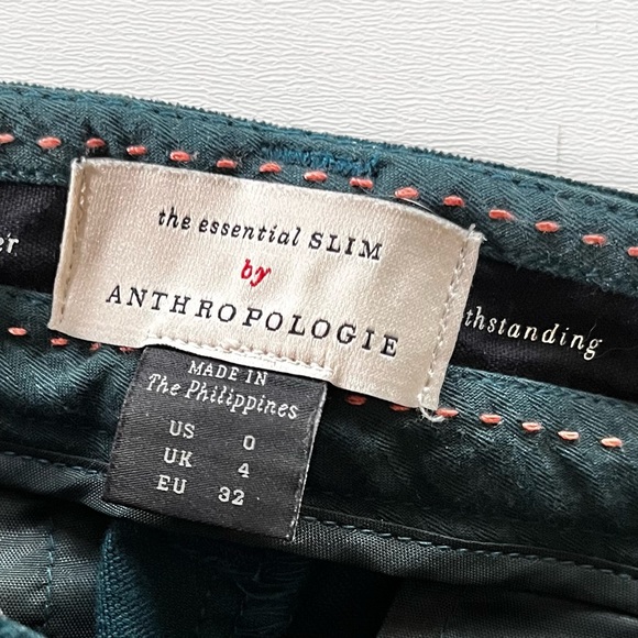Anthropologie The Essential slim cropped velvet pants Holly Green Size 0 - Picture 2 of 8